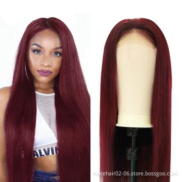 Red Ombre Hair Wigs Vendor,99j Burgundy Colored Mink Indian Human Hair Weave Cuticle Aligned Lace Closure Wig With Baby Hure Wig
